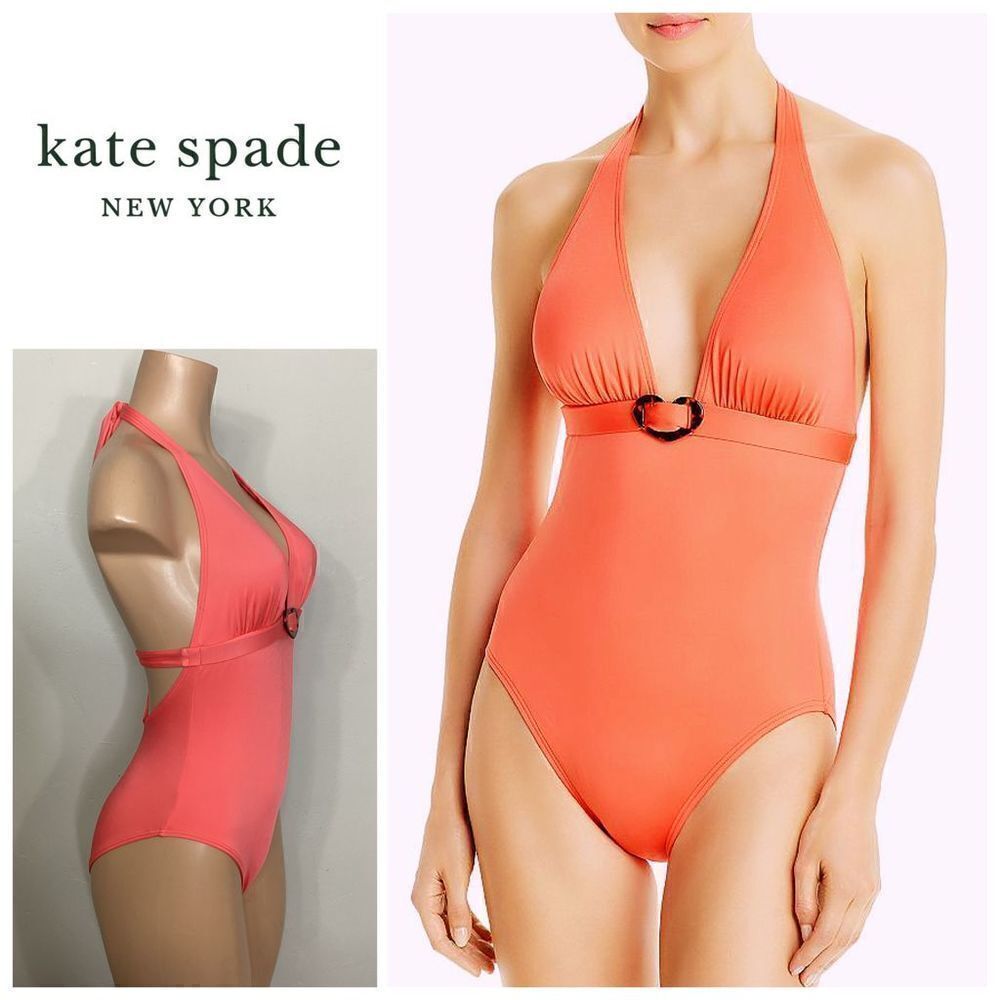 New. Kate Spade Heart-Buckle Halter One-Piece. Normally $139